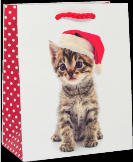 Dāvanu maisiņš Ziemassvētku kaķēns 15 cm x 12 cm