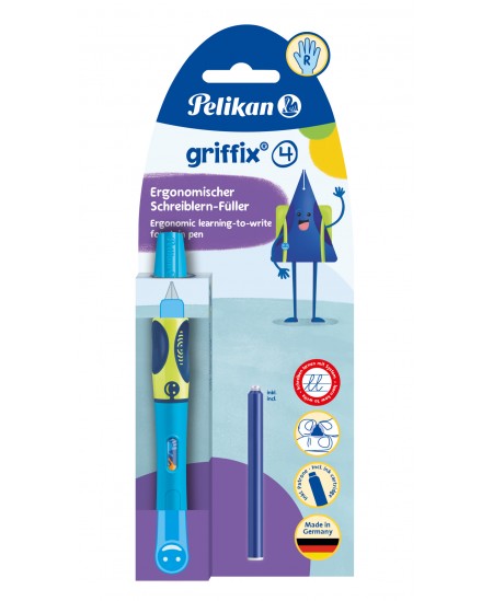 Tintes pildspalva PELIKAN Griffix-4, labročiem, Neon Fresh Blue, blisterī