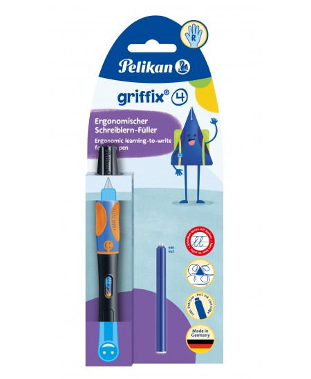 Tintes pildspalva PELIKAN Griffix-4, labročiem, Neon Black, blisterī