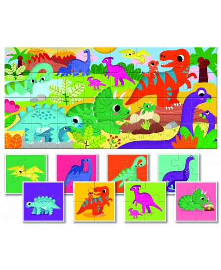 Divpusēja puzle mazuļiem LUDATTICA Dinozauri, 32 detaļas