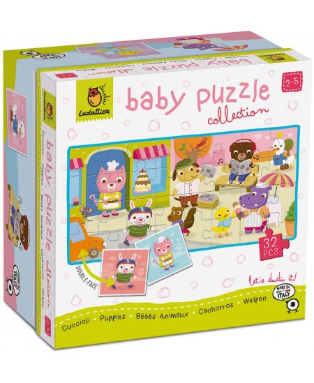 Divpusēja puzle mazuļiem LUDATTICA Kucēni, 32 detaļas