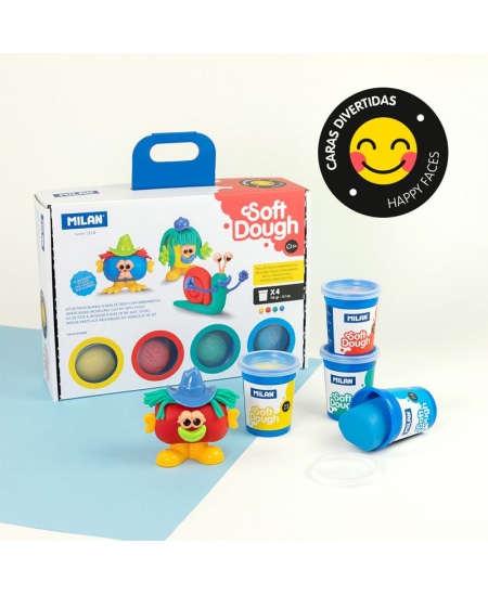 Modelēšanas komplekts ar piederumiem MILAN Jautrās sejas, 4 krāsas