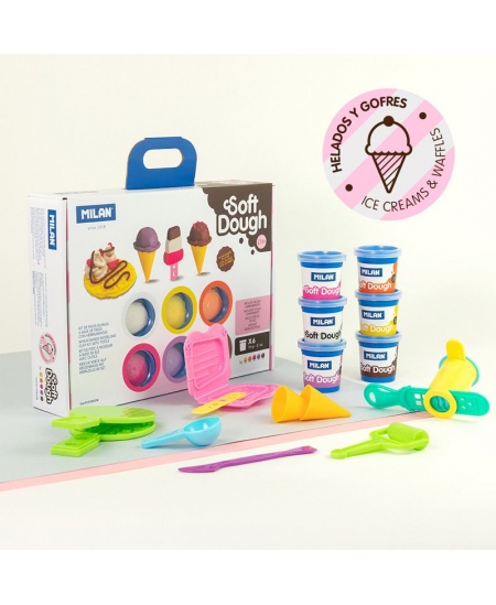 Modelēšanas komplekts ar piederumiem MILAN Saldējums un vafeles, 6 krāsas