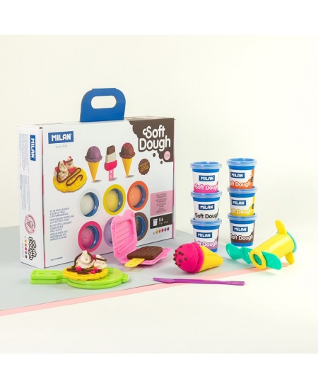 Modelēšanas komplekts ar piederumiem MILAN Saldējums un vafeles, 6 krāsas