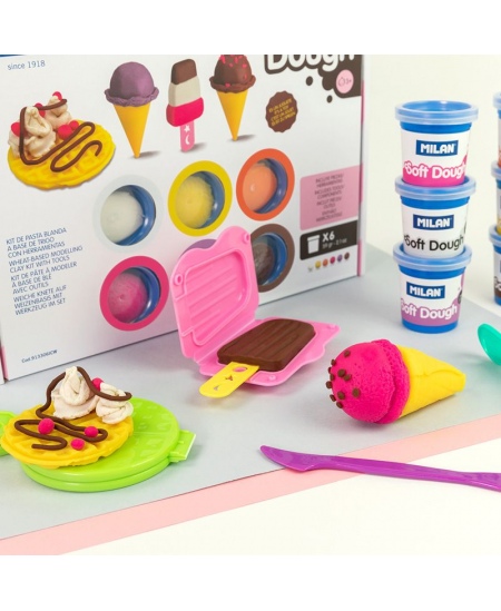 Modelēšanas komplekts ar piederumiem MILAN Saldējums un vafeles, 6 krāsas