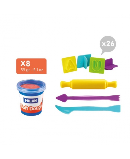 Modelēšanas komplekts ar piederumiem MILAN Daudz burtu, 8 krāsas