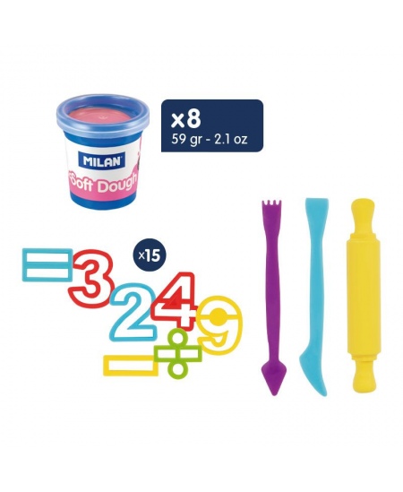 Modelēšanas komplekts ar piederumiem MILAN Daudz skaitļu, 8 krāsas