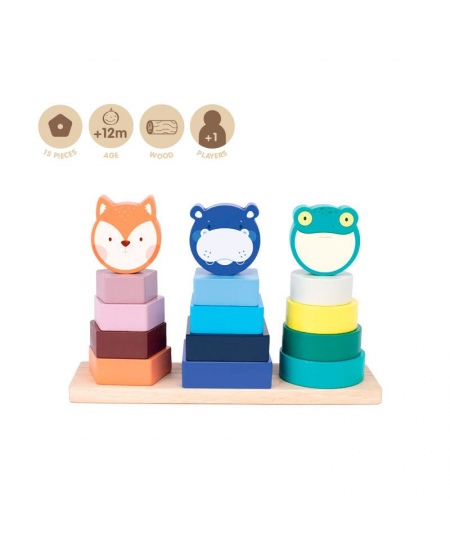 Koka attīstošā rotaļlieta MILAN Dzīvnieku tornis