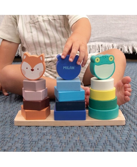 Koka attīstošā rotaļlieta MILAN Dzīvnieku tornis