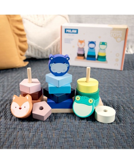 Koka attīstošā rotaļlieta MILAN Dzīvnieku tornis