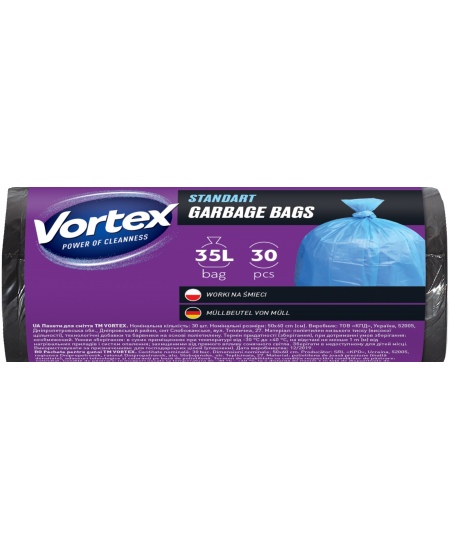 Atkritumu maisi VORTEX, 35 l, 30 gab., HDPE, zili