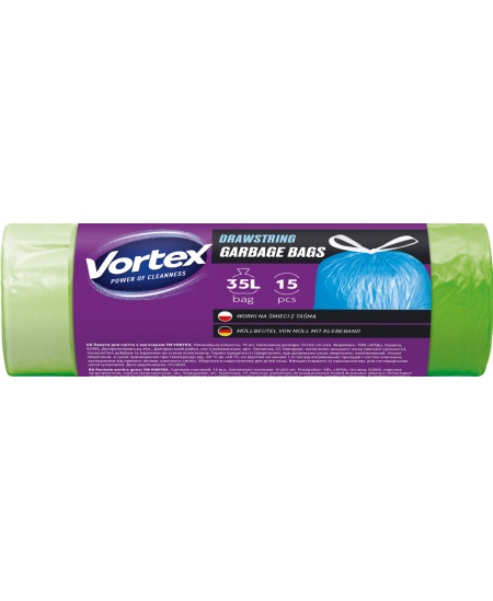 Atkritumu maisi VORTEX, 35 l, 15 gab., biezums 13 μm, HDPE, zaļi