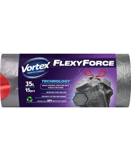 Atkritumu maisi VORTEX, 35 l, 15 gab., biezums 25 μm, LDPE, pelēki
