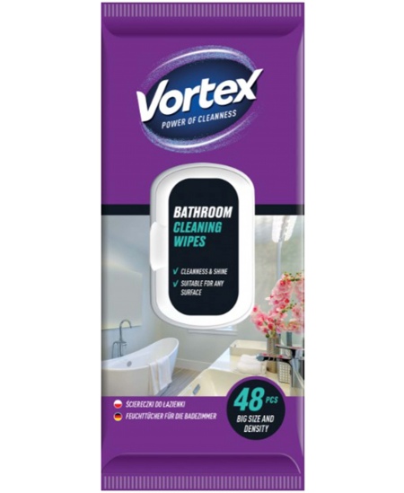 Sadzīves mitrās salvetes vannas istabai VORTEX, 48 gab.
