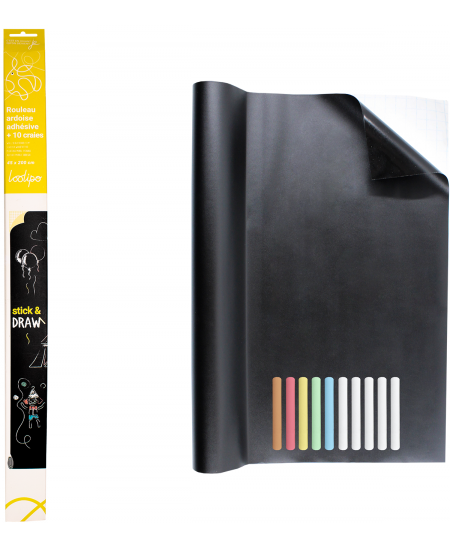 Līmējamā loksne rakstīšanai un zīmēšanai LOOLIPO, ar 10 krītiņiem, 45x200 cm