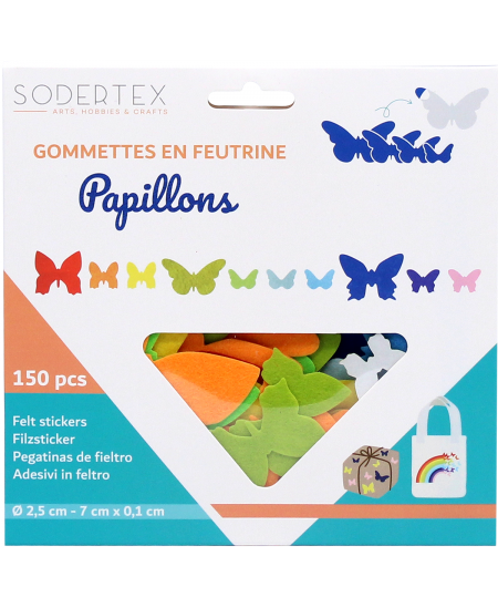 Filca uzlīmes dekorēšanai SODERTEX Taureņi, dažādas krāsas, 150 gab.