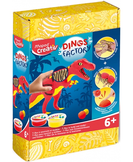 Koka 3D puzle Maped Creativ Dinos Factory T-Rex, ar modelīnu