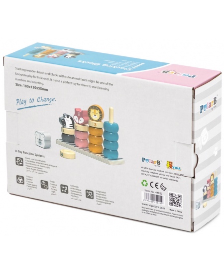 Koka izglītojošā piramīda ar skaitļiem VIGA PolarB Dzīvnieki