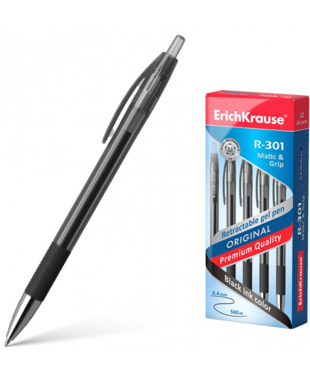 Automātiska gēla pildspalva ERICH KRAUSE R-301, 0.4 mm, melna
