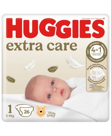 Autiņbiksītes HUGGIES Extra Care Newborn, 1. izmērs, 2-5 kg, 26 gab.