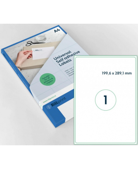 Etiķešu uzlīmes RILLPRINT 199.6x289.1 mm, A4, 1 uzlīme lapā, 100 lapas