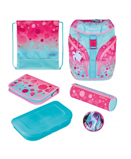 Mugursoma ar piederumiem HERLITZ SoftLight Plus Greenline Pink Bubbles