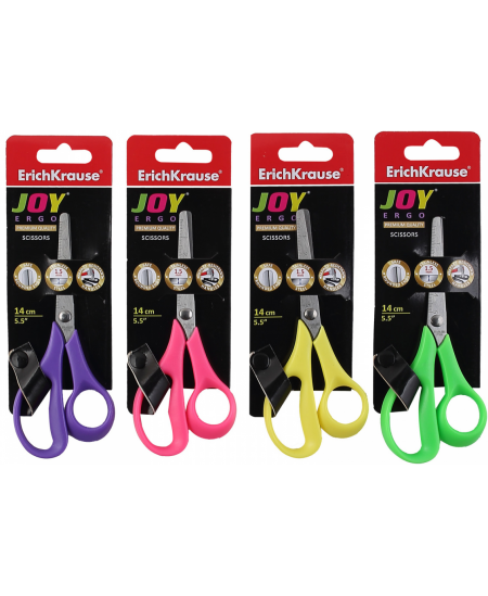 Šķēres bērniem ERICH KRAUSE Joy Ergo, dažādas krāsas, blisterī, 14 cm
