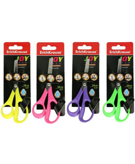 Šķēres bērniem ERICH KRAUSE Joy Ergo, dažādas krāsas, kreiļiem, blisterī, 14 cm