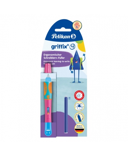 Tintes pildspalva PELIKAN Griffix-4, kreiļiem, Lovely Pink, blisterī