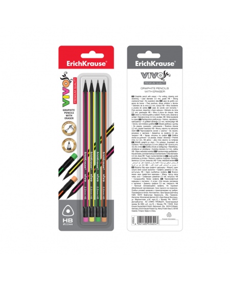 Zīmulis ERICH KRAUSE VIVO®, trīsstūrains, ar dzēšgumiju, blisterī, 4 gab., HB