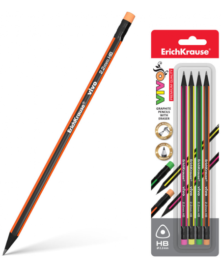 Zīmulis ERICH KRAUSE VIVO®, trīsstūrains, ar dzēšgumiju, blisterī, 4 gab., HB