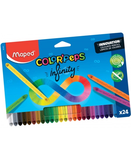 Inovatīvi neasināmi krāsainie zīmuļi MAPED Infinity, 24 krāsas
