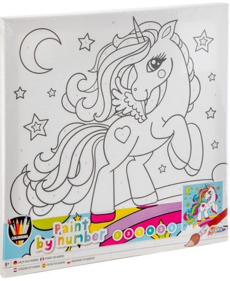 GRAFIX krāsošana pēc skaitļiem Vienradzis, audekls, 30x30 cm