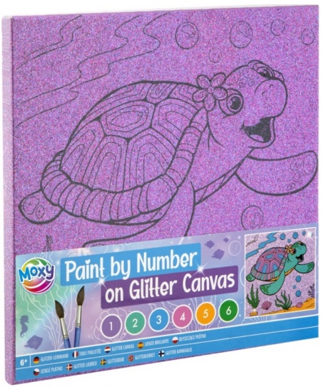 Gleznošanas pēc skaitļiem komplekts GRAFIX Bruņurupucis, mirdzošs audekls, 25x25 cm