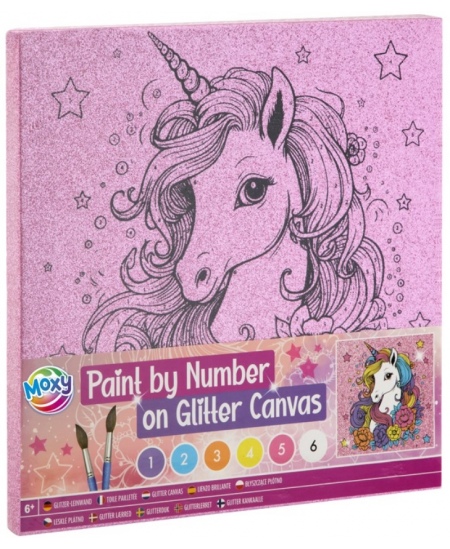 Gleznošanas pēc skaitļiem komplekts GRAFIX Vienradzis, mirdzošs audekls, 25x25 cm