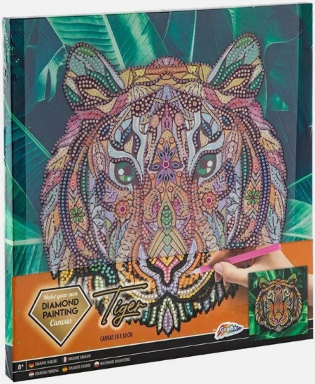 Dimantu mozaīka uz audekla GRAFIX Tīģeris, 30x30 cm