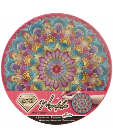 Dimantu mozaīka uz audekla GRAFIX Mandala, rozā, 30 cm