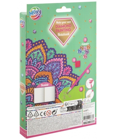 Dimantu mozaīka uz piezīmju grāmatiņas GRAFIX, zaļa, A5