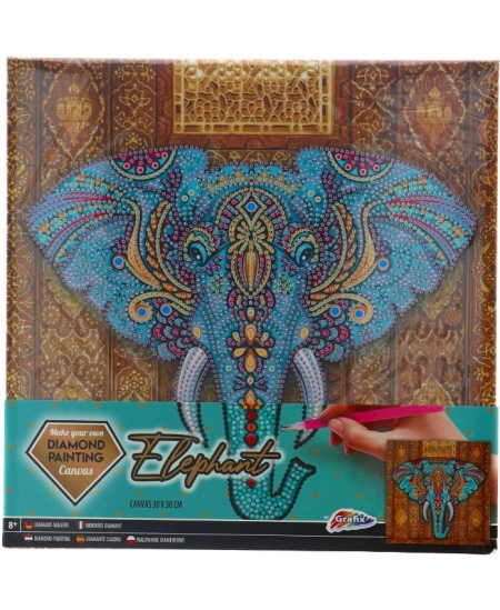 Dimantu mozaīka uz audekla GRAFIX Zilonis, 30x30 cm