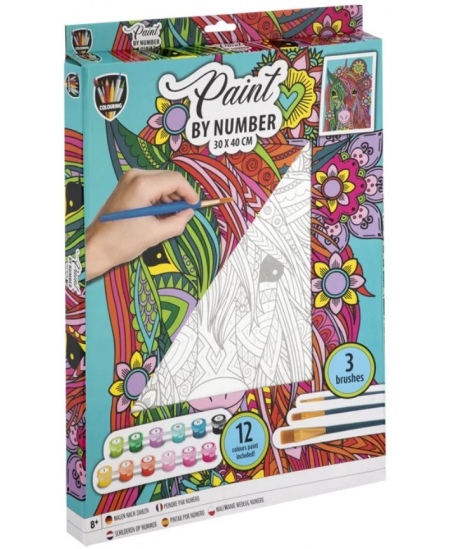 Gleznošanas komplekts pēc skaitļiem GRAFIX Vienradzis, audekls, 30x40 cm