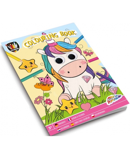 Krāsojamā grāmata ar kustīgām acīm GRAFIX Vienradzis, A4, 24 lappuses.