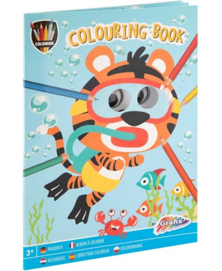 Krāsojamā grāmata ar kustīgām acīm GRAFIX Tiger, A4, 24 lappuses.