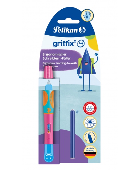 Tintes pildspalva PELIKAN Griffix-4, labročiem, Lovely Pink, blisterī