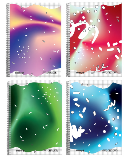 Burtnīca rūtiņās BRADLEY Basic, A4, ar spirāli, 60 lapas, 70 gsm