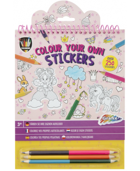 Uzlīmju krāsojamā grāmata ar zīmuļiem GRAFIX Vienradzis, 250 uzlīmes