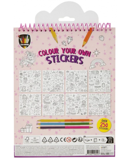 Uzlīmju krāsojamā grāmata ar zīmuļiem GRAFIX Vienradzis, 250 uzlīmes