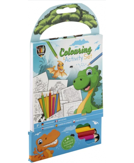 GRAFIX krāsojamā un aktivitāšu grāmata Dinozaurs, ar 5 zīmuļiem