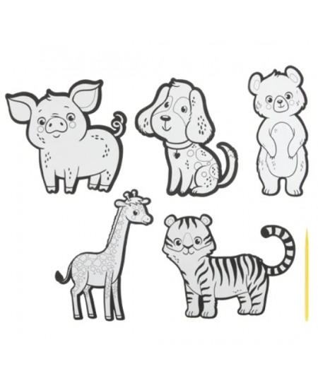 Skrāpējamo uzlīmju komplekts GRAFIX Dzīvnieki, 5 gab.