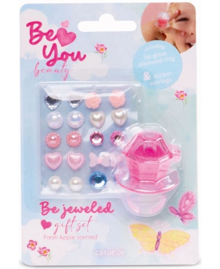 Auskari un gredzens ar lūpu spīdumu komplektā CASUELLE BeYou Ābols