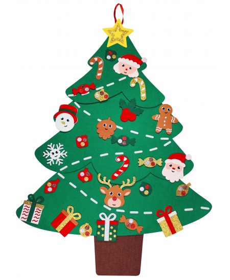 Milzīga saliekama filca eglīte ar līmējamiem rotājumiem LOOLIPO